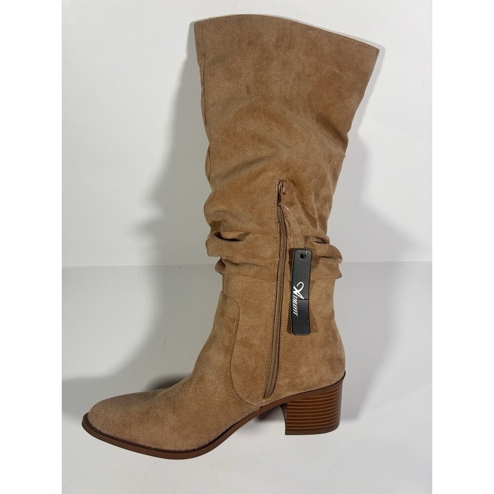 Athlefit Slouchy Riding Boots Tan Faux Suede NWT Capsule Wardrobe 9.5 Block Heel